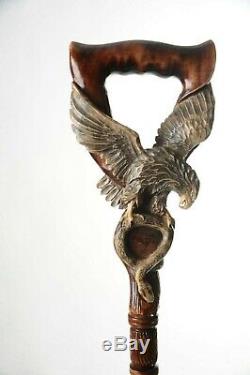 Eagle & Snake Walking Stick Wooden Cane Handmade Hand Carved Crafted Staff