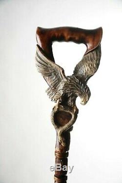 Eagle & Snake Walking Stick Wooden Cane Handmade Hand Carved Crafted Staff