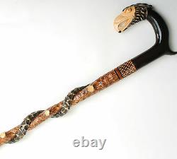 Eagle and Snake PERFECT HANDMADE CARVED WOODEN WALKING STICK CANE Exclusive