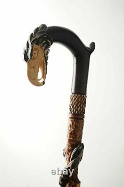 Eagle and Snake PERFECT HANDMADE CARVED WOODEN WALKING STICK CANE Exclusive