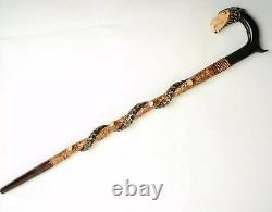 Eagle and Snake PERFECT HANDMADE CARVED WOODEN WALKING STICK CANE Exclusive