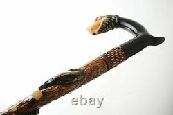 Eagle and Snake PERFECT HANDMADE CARVED WOODEN WALKING STICK CANE Exclusive