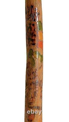 Early American Folk Art Cane / Walking Stick Hand Carved & Painted Eagle