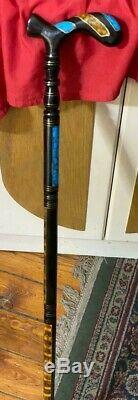 Ebony Carving Wood Canes Walking Stick Inlaid Yellow Copper FREE Shipping
