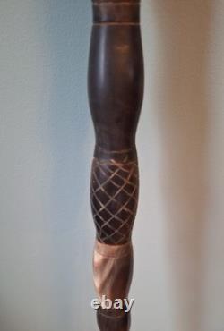 Edwardian Complete Carved Bovine Horn Walking Stick/Cane, Brass Collar OOAK