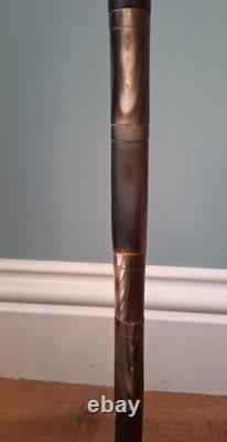 Edwardian Complete Carved Bovine Horn Walking Stick/Cane, Brass Collar OOAK