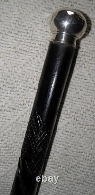 Edwardian Walking Stick Cane Carved Shaft Hallmarked Silver Top 1911 B H Britton