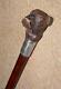 Edwardian Walking Stick Hand Carved Bulldog Head & Hallmarked 1902 Silver