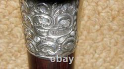 Edwardian Walking Stick Hand Carved Bulldog Head & Hallmarked 1902 Silver