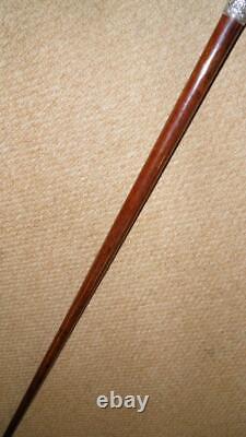 Edwardian Walking Stick Hand Carved Bulldog Head & Hallmarked 1902 Silver