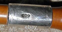Edwardian Walnut Walking Cane -Hand-Carved Bulldog Face Top H/M Silver 1904