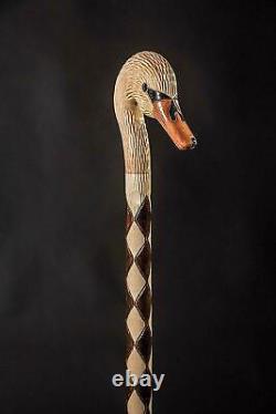 Elegant Goose Walking Stick, Hiking Wooden Cane, Handmade & Carved