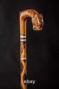 Elegant Tiger Walking Stick for Men, Beautiful Wooden Cane, Carved & Handmade