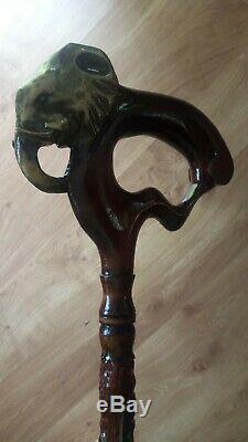 Elephant carved, walking cane, elephant hand made. Wood walking stick elephant