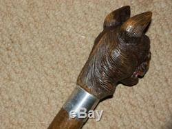 Elizabethan Hand Carved Snarling Dog H. M Silver Walking Stick. 35.1/2 Brigg