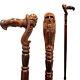 Ergonomic Hand Carved Wooden Walking Stick Cane Skull Head Palm Grip Handle