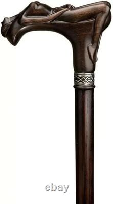 Ergonomic Hand Carved Wooden Walking Stick Cane Skull Head Palm Grip Handle