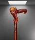Ergonomic Hand Carved Wooden Walking Stick Cane Skull Head Palm Grip Handle