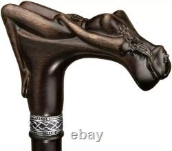 Ergonomic Hand Carved Wooden Walking Stick Cane Skull Head Palm Grip Handle