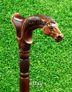 Ergonomic Handle! Horse Head Hand Carved Walking Cane Stick Fantasy man woman