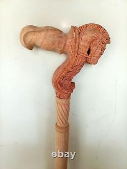 Ergonomic Palm Grip Handle Horse Wooden Cane Walking Stick Wood Hand Carved Gift