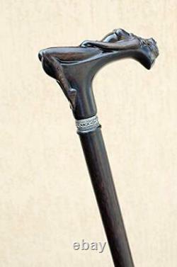 Exclusive Hand-Carved Wooden Cane for Men Nymph Fancy Walking Stick Unique