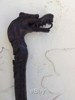 Exquisite Vintage Asian Hand Carved Dragon Cane Walking Stick 3ft VERY RARE