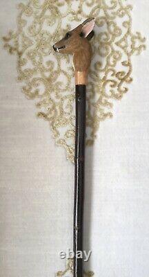 Extremely Rare Mike Wood Muntjac Deer Carved Head Staff Cane Stalking Wagbi Basc