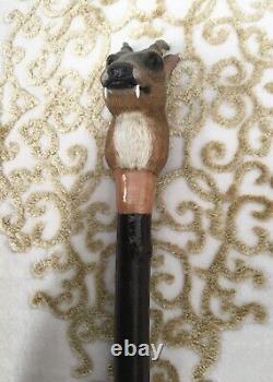 Extremely Rare Mike Wood Muntjac Deer Carved Head Staff Cane Stalking Wagbi Basc