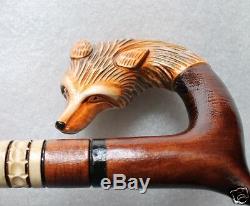 FOX Gorgeous 43 inches Hand Carved Wooden Art WALKING STICK Cane, for Tall Man