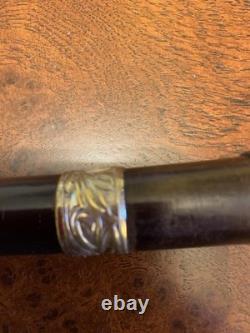 Fab Antique Black Forest Carved Dog Glass Eyes Silver Collar Walking Stick Cane