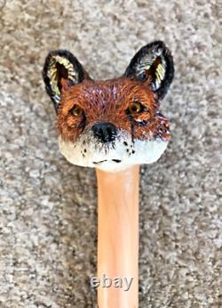 Fabulous Hand Carved Fox headed Hazel Shafted 51 Walking Stick by Ian Taylor