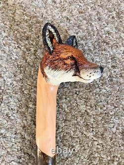 Fabulous Hand Carved Fox headed Hazel Shafted 51 Walking Stick by Ian Taylor