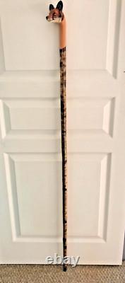 Fabulous Hand Carved Fox headed Hazel Shafted 51 Walking Stick by Ian Taylor