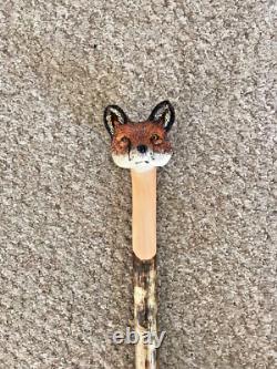 Fabulous Hand Carved Fox headed Hazel Shafted 51 Walking Stick by Ian Taylor