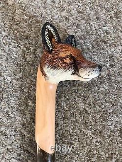 Fabulous Hand Carved Fox headed Hazel Shafted 51 Walking Stick by Ian Taylor