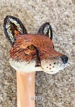 Fabulous Hand Carved Fox headed Hazel Shafted 51 Walking Stick by Ian Taylor