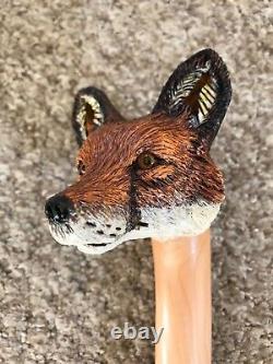 Fabulous Hand Carved Fox headed Hazel Shafted 51 Walking Stick by Ian Taylor