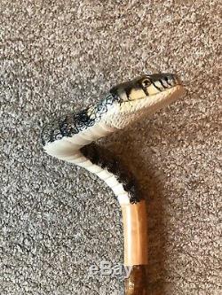 Fabulous Hand Carved Grass Snake Hazel Shafted 51 Walking Stick by Ian Taylor