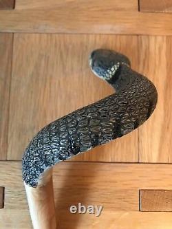 Fabulous Hand Carved Grass Snake Hazel Shafted 51 Walking Stick by Ian Taylor