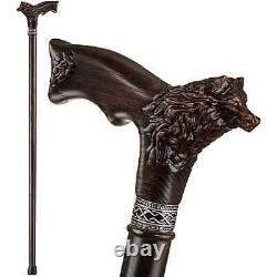 Fancy Carved Wolf Walking Cane Stick Wooden Stylish Men's Canes Sticks