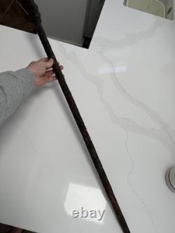 Fantastic Antique Folk Art Hand Carved Walking Stick Faces & Snake Etc