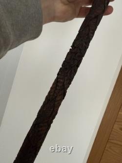 Fantastic Antique Folk Art Hand Carved Walking Stick Faces & Snake Etc