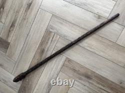 Fantastic Antique Folk Art Hand Carved Walking Stick Faces & Snake Etc