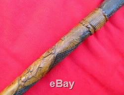 Fine Antique 3 Dimensional Hand Carved Folk Art Eagle & Snake Walking Stick