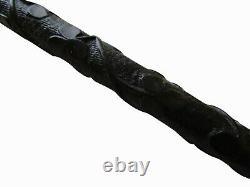 Fine Hand Carved Irish Bog Oak Tau Handle Walking Stick Cane c1900
