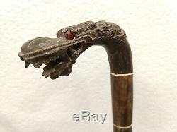 Fine old carved horn cane (walking stick) withNaga head from Java, Indonesia