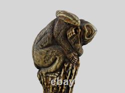Finest Antique Walking Cane Stick Dear Antler H0rn Carved Handle Monkey & Snake