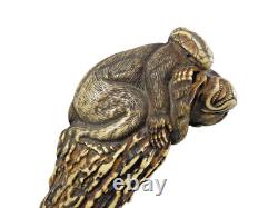 Finest Antique Walking Cane Stick Dear Antler H0rn Carved Handle Monkey & Snake