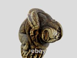 Finest Antique Walking Cane Stick Dear Antler H0rn Carved Handle Monkey & Snake